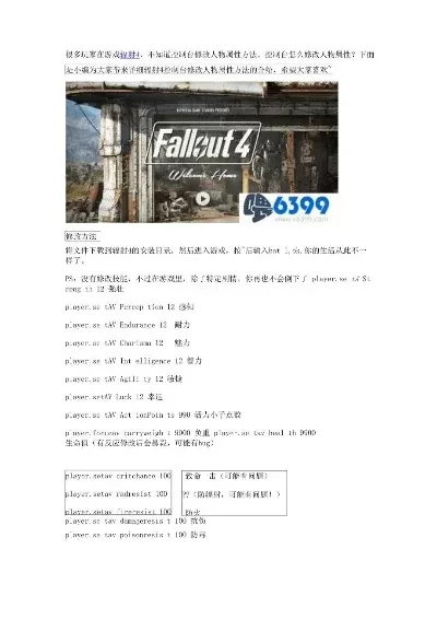 《辐射4》角色属性修改代码大全及使用方法